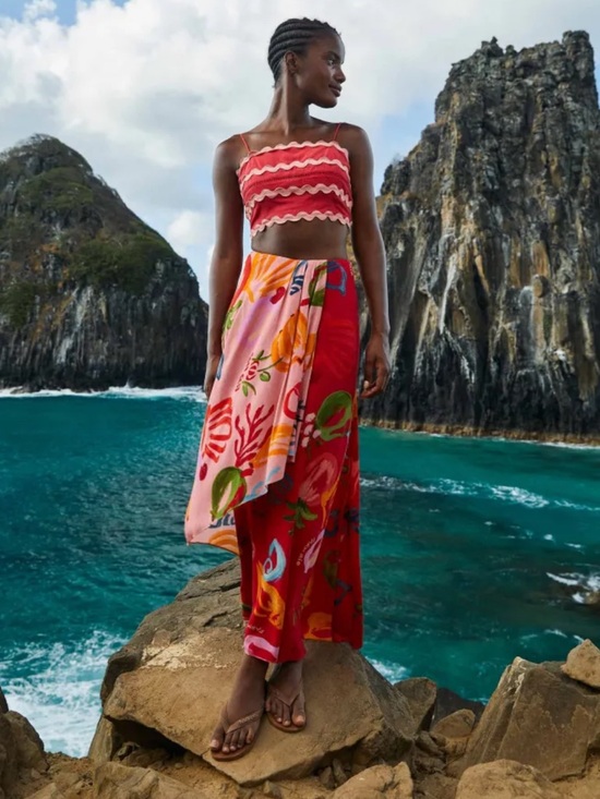 FARM Rio Dresses & Skirts - FARM Rio Red & Pink Tropical Wrap Maxi Skirt